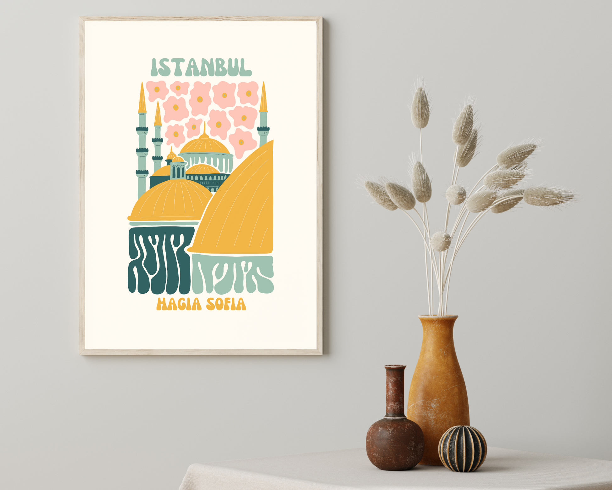 Hagia Sofia Istanbul Floral Retro 60s Hippie Travel Print Poster - Pitchers Design