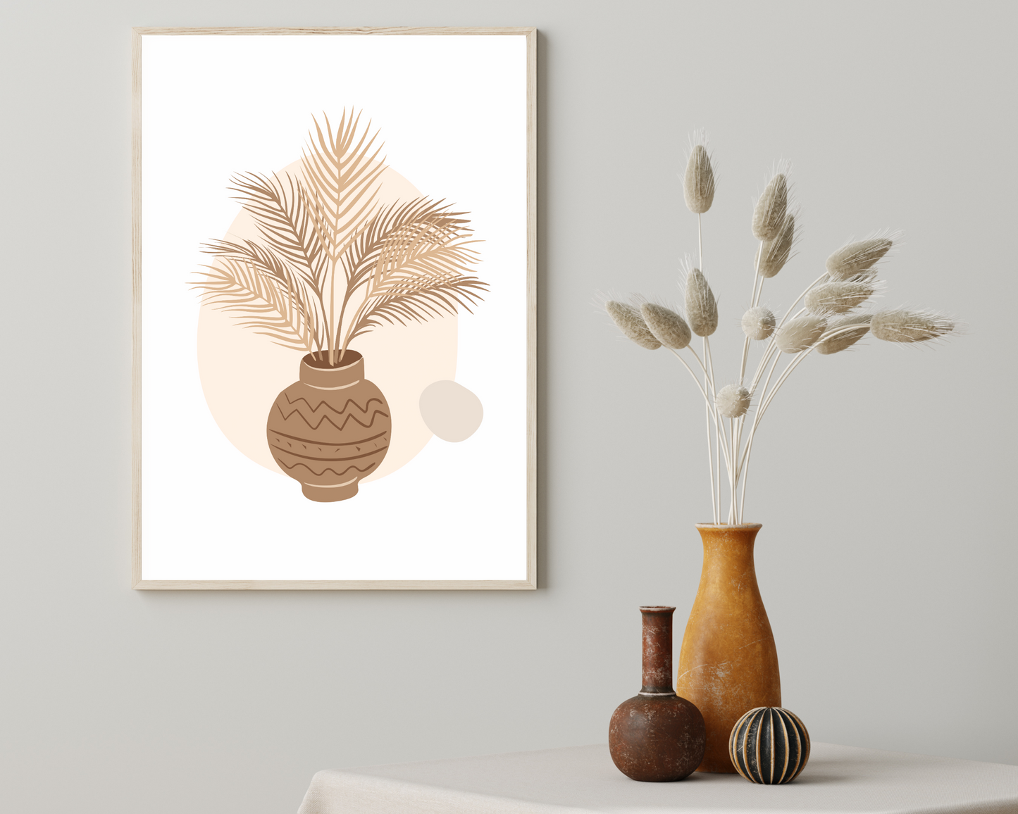 Set of 3 Hand Drawn Boho Brown Plants Wall Art Prints - Pitchers Design