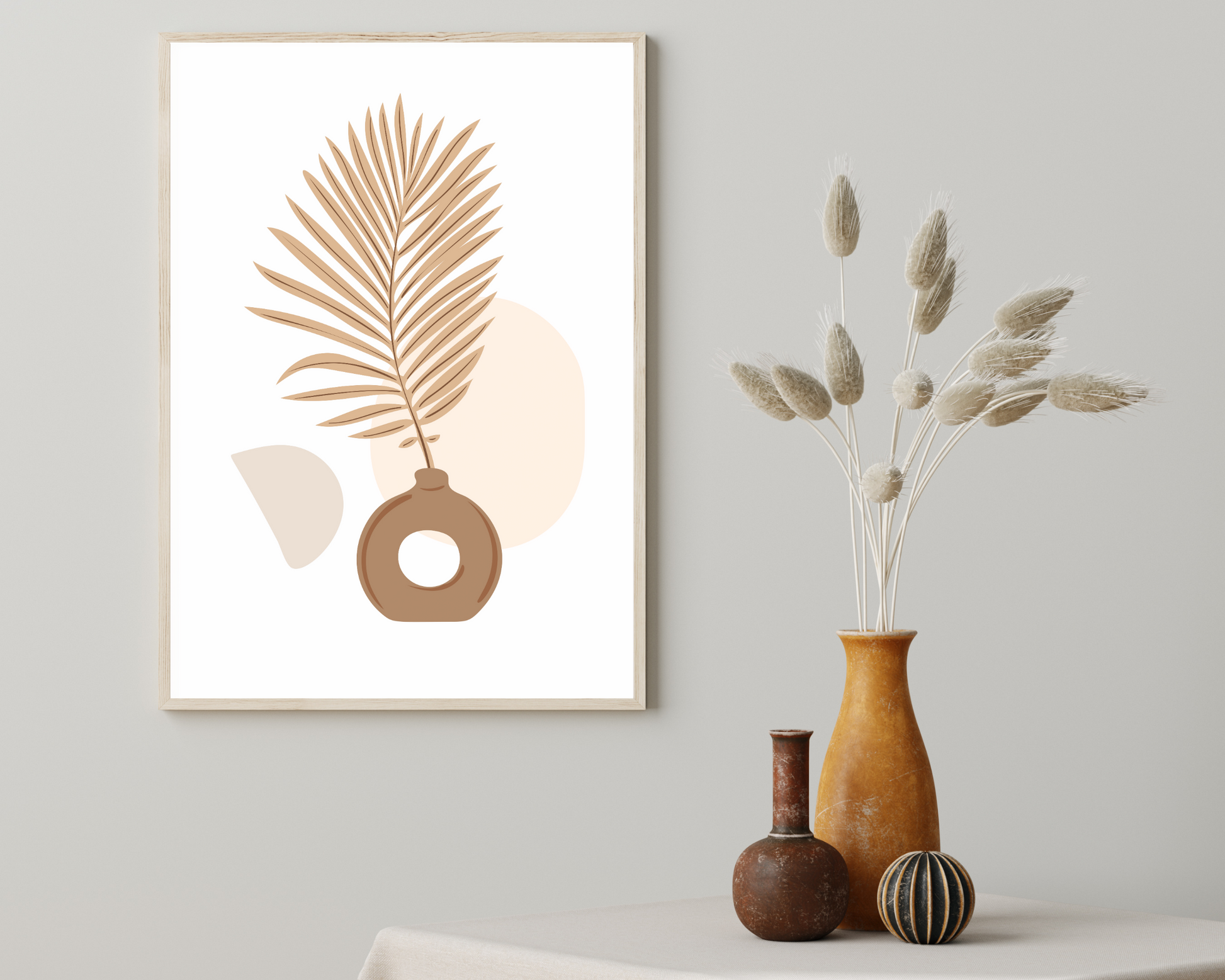 Set of 3 Hand Drawn Boho Brown Plants Wall Art Prints - Pitchers Design