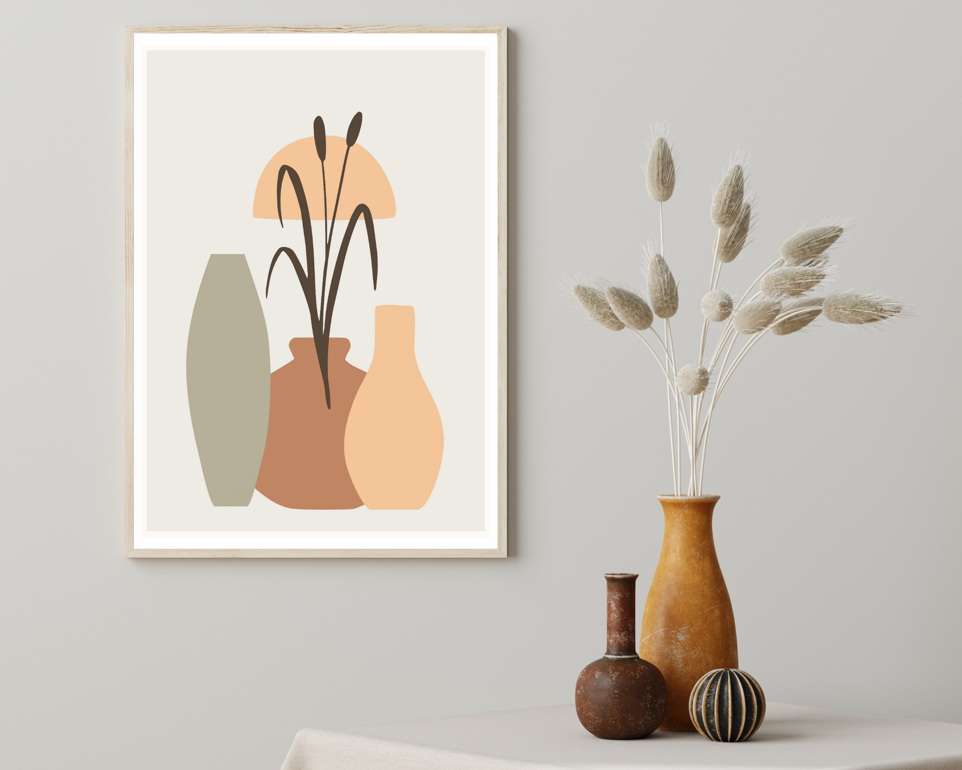 Set of 3 Hand Drawn Flat Design Boho Wall Art Prints - Pitchers Design