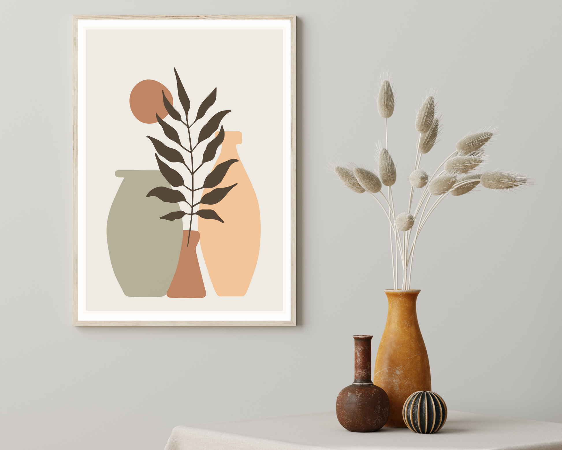 Set of 3 Hand Drawn Flat Design Boho Wall Art Prints - Pitchers Design