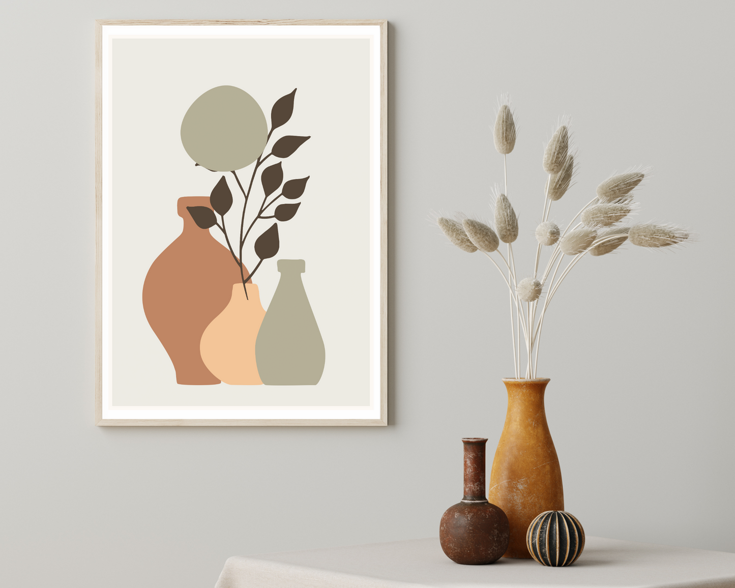 Set of 3 Hand Drawn Flat Design Boho Wall Art Prints - Pitchers Design