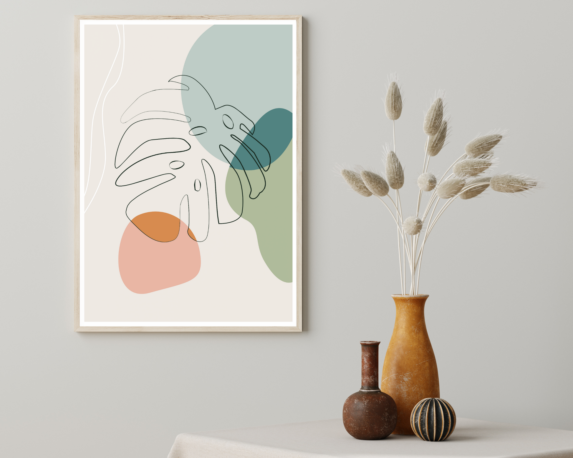 Set of 3 Hand Drawn Floral Foliage Pastel Colours Wall Art Prints - Pitchers Design