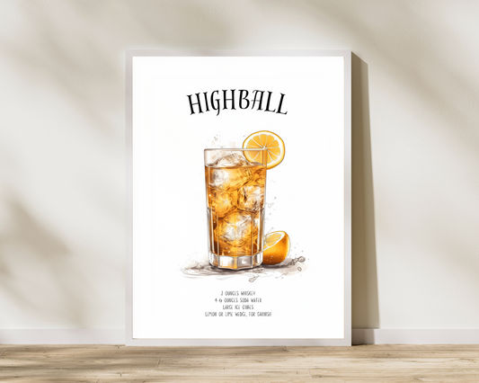 Whiskey Highball Cocktail Poster Print - Pitchers Design