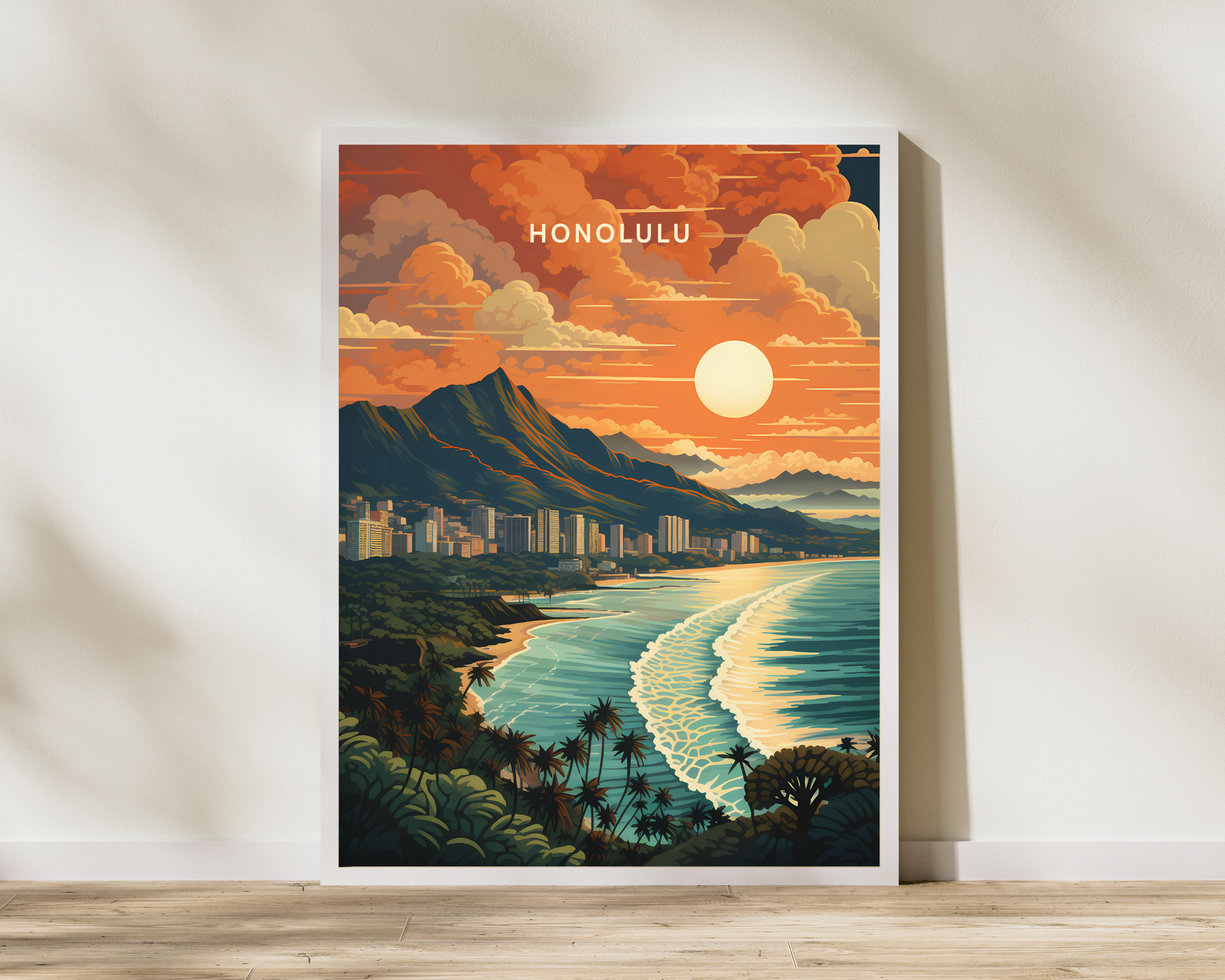 Honolulu Hawaii Travel Poster Print - Pitchers Design