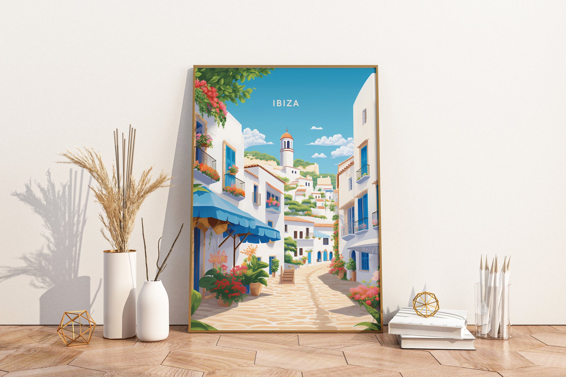 Streets of Ibiza Spain Travel Print Poster - Pitchers Design