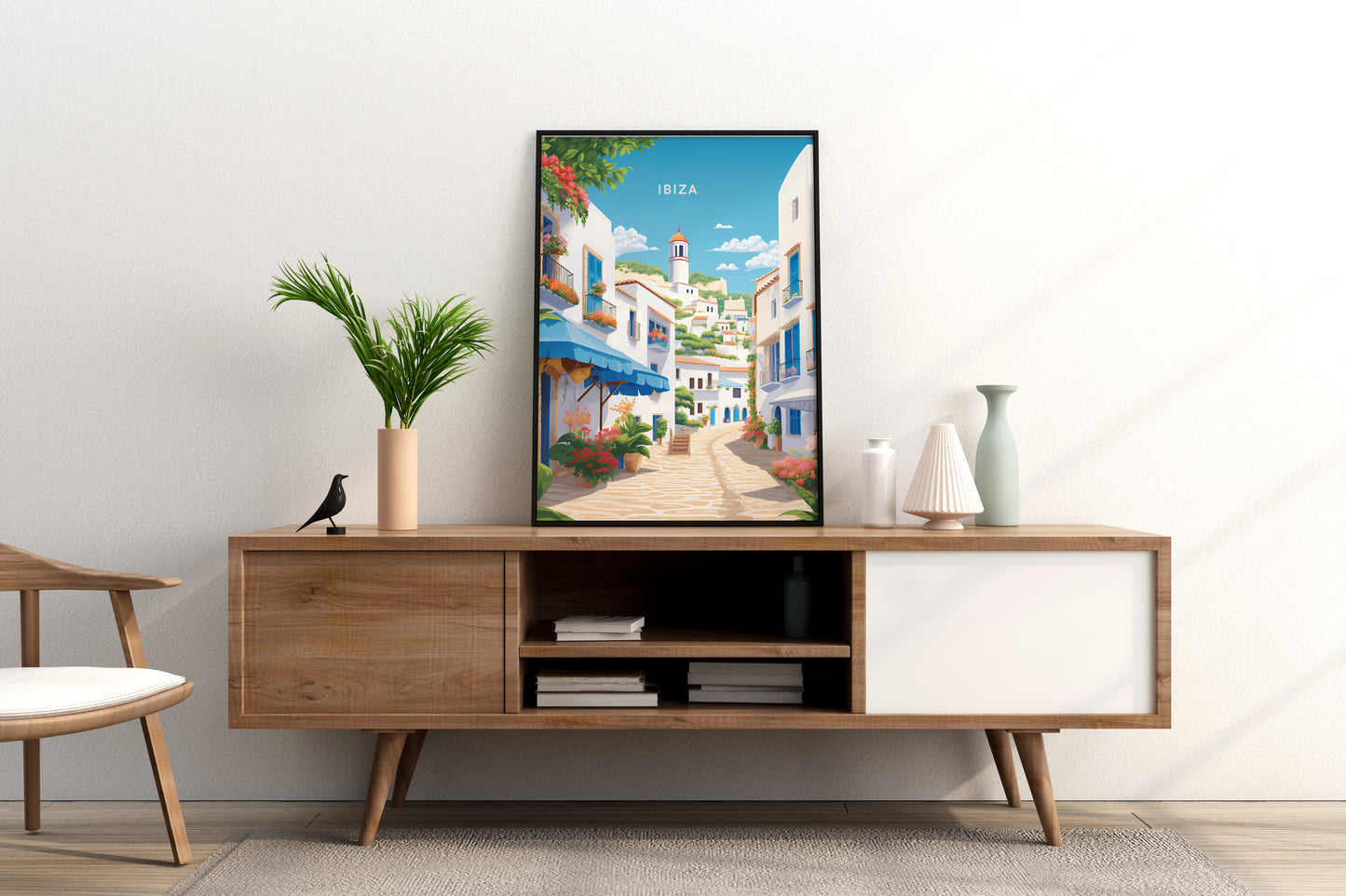 Streets of Ibiza Spain Travel Print Poster - Pitchers Design