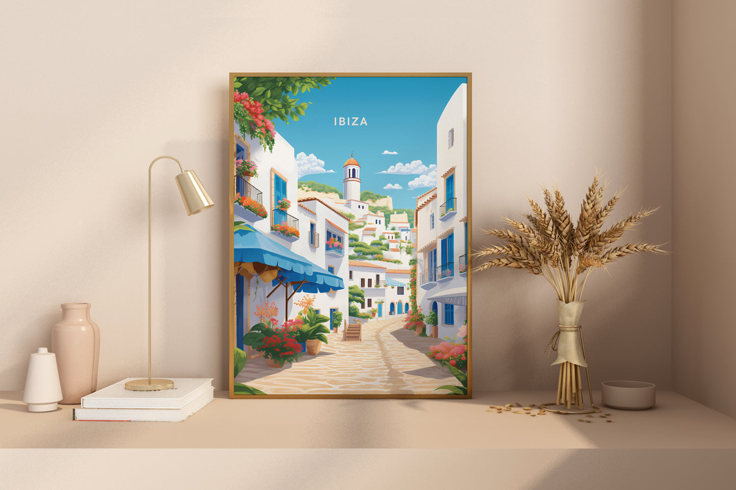 Streets of Ibiza Spain Travel Print Poster - Pitchers Design