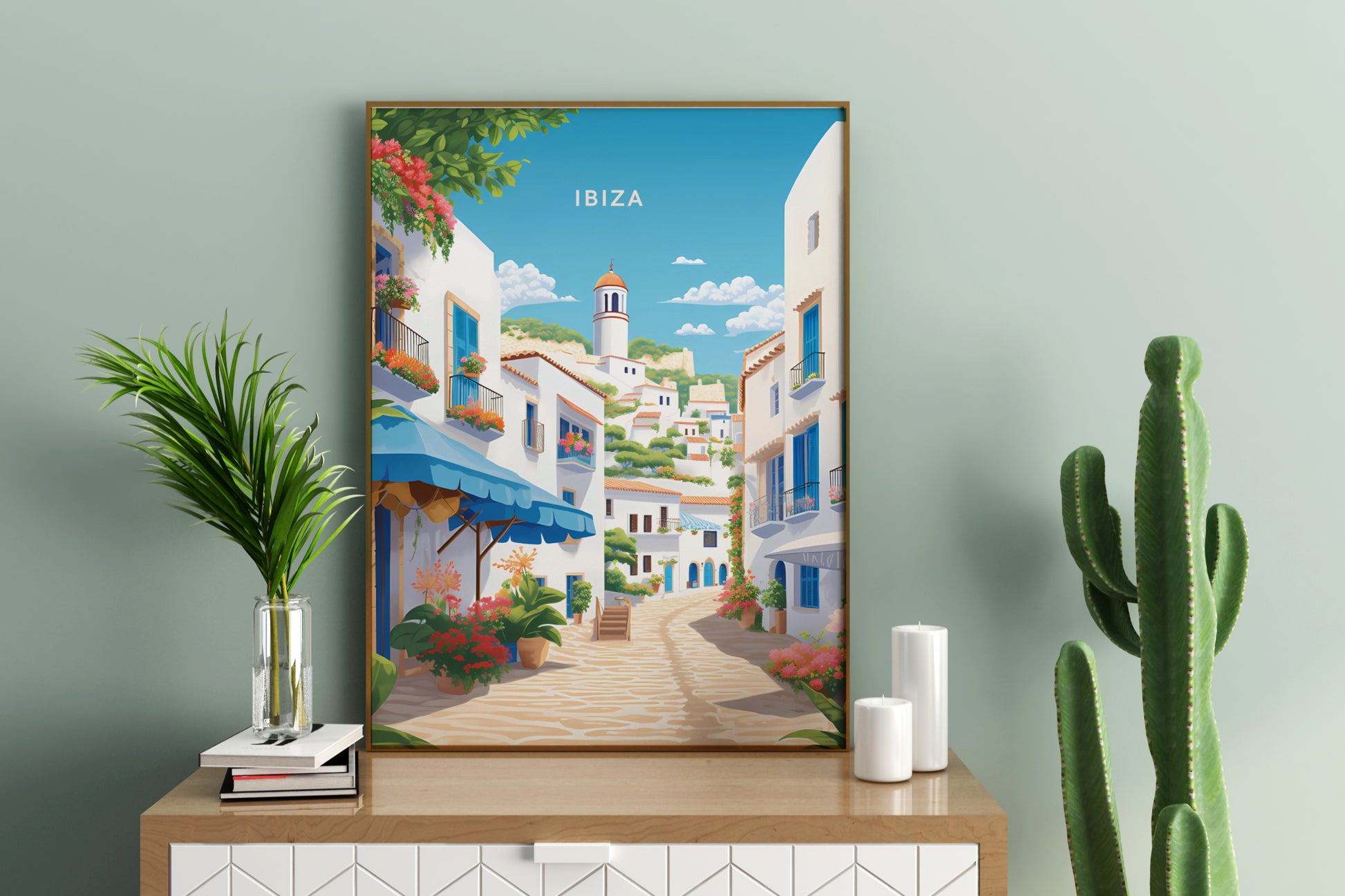 Streets of Ibiza Spain Travel Print Poster - Pitchers Design