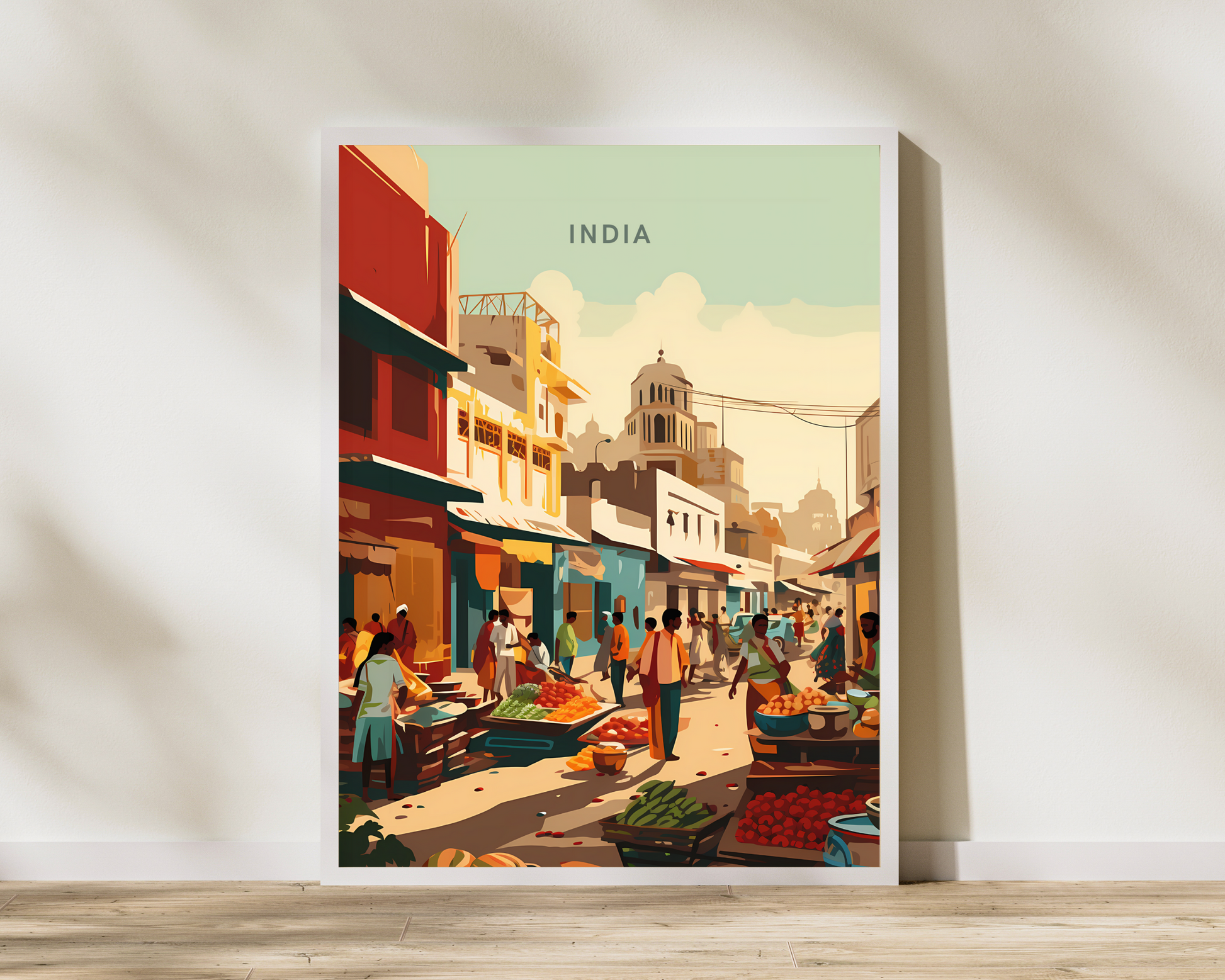 India Local Market Travel Poster Print - Pitchers Design