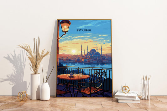 Puesta de sol sobre Estambul Turquía Cartel de impresión de viaje