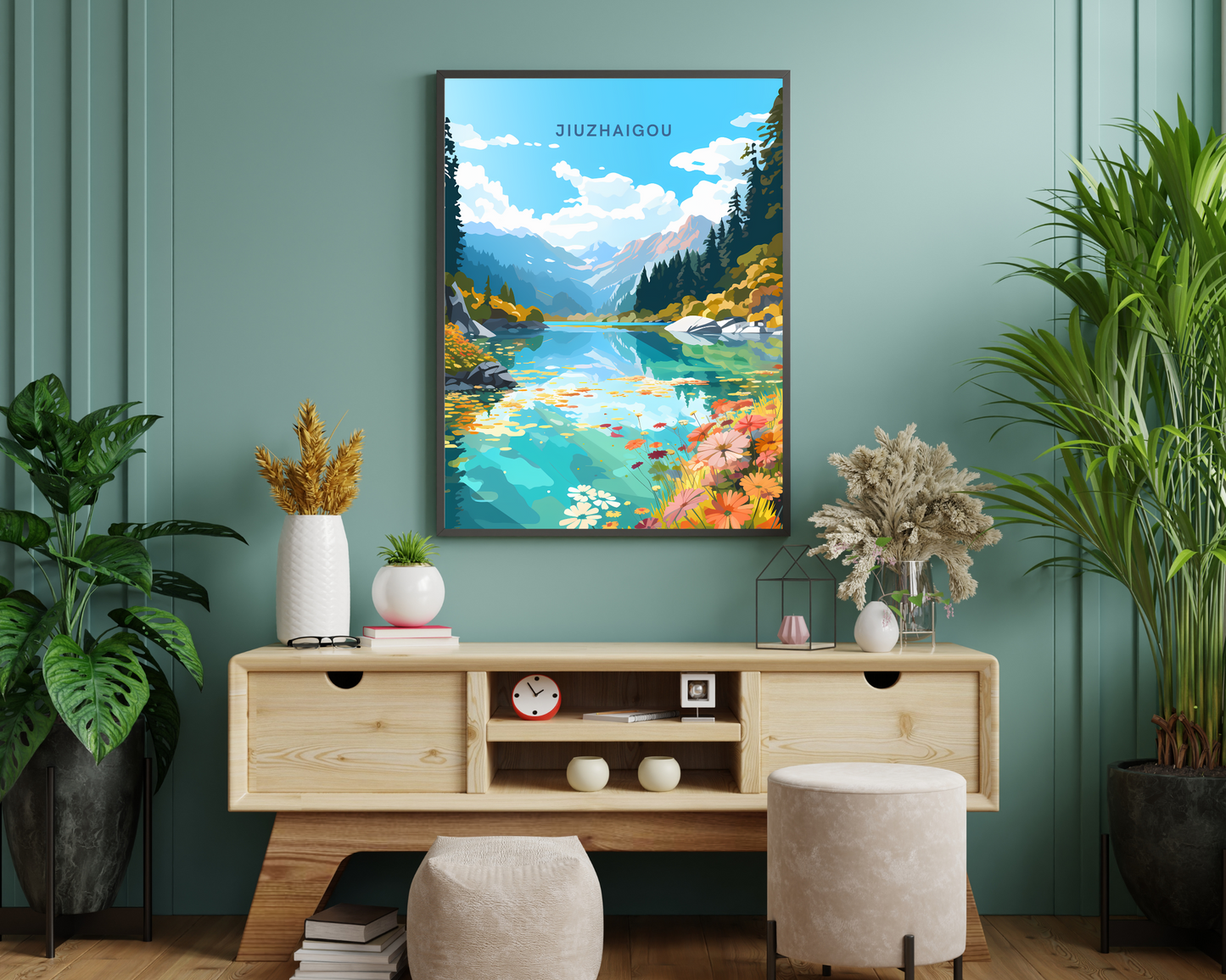 Jiuzhaigou Five Flower Lake China Travel Poster Print - Pitchers Design