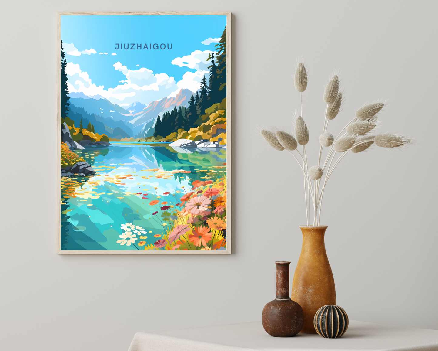 Jiuzhaigou Five Flower Lake China Travel Poster Print - Pitchers Design