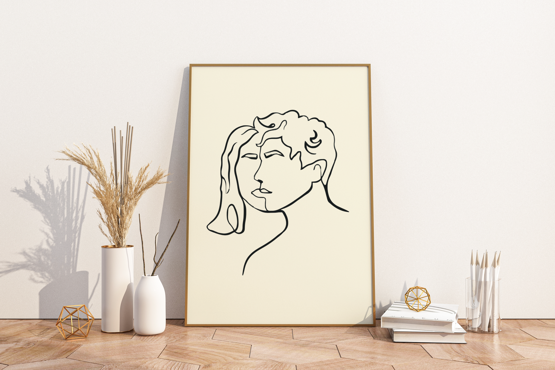 Just A Kiss Abstract Line Art Print Poster - Pitchers Design