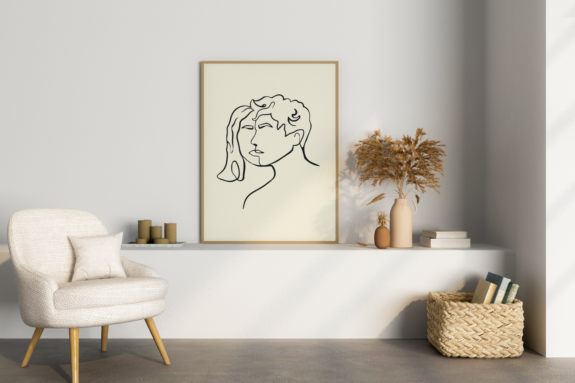 Just A Kiss Abstract Line Art Print Poster - Pitchers Design