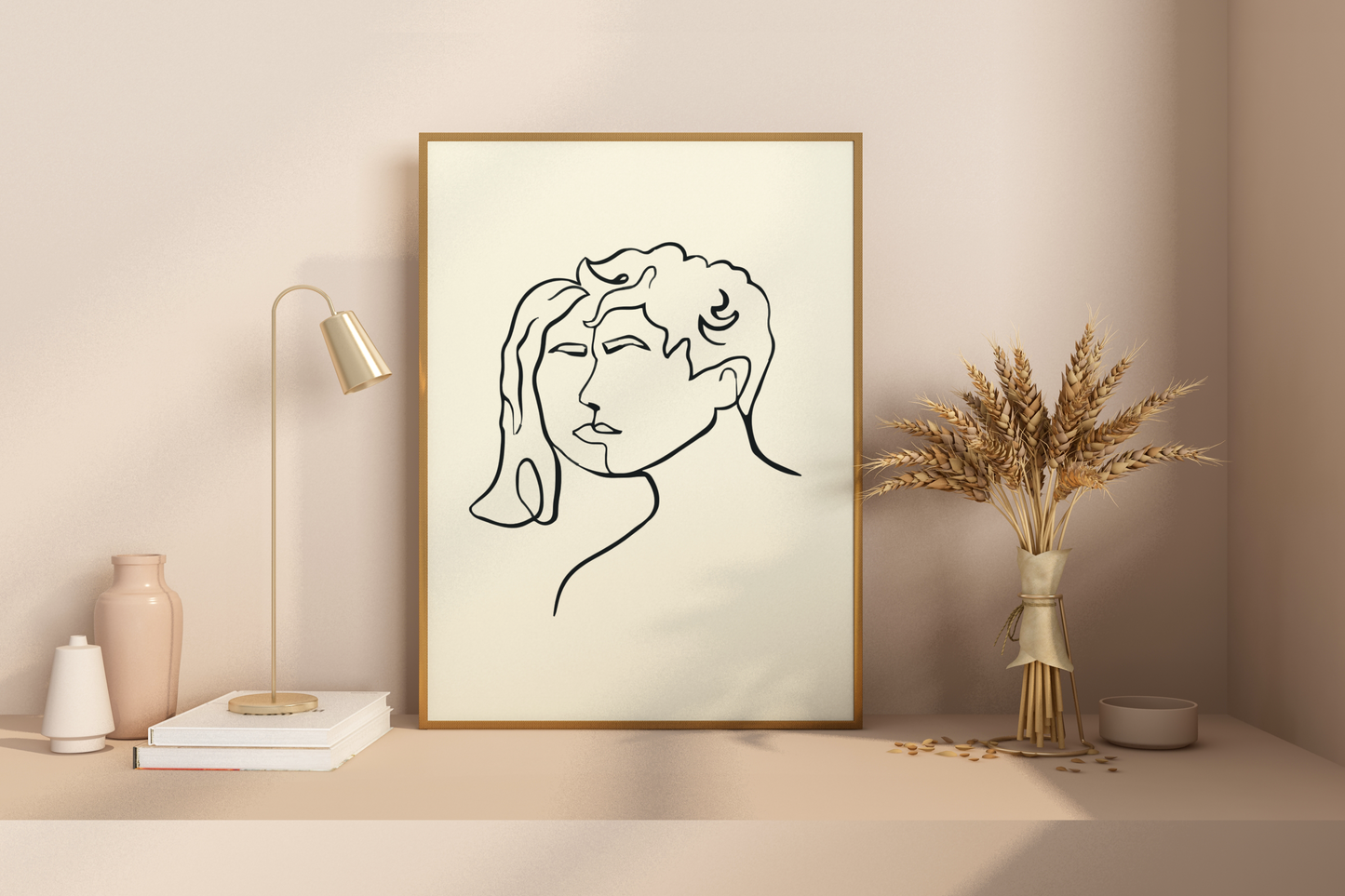 Just A Kiss Abstract Line Art Print Poster - Pitchers Design