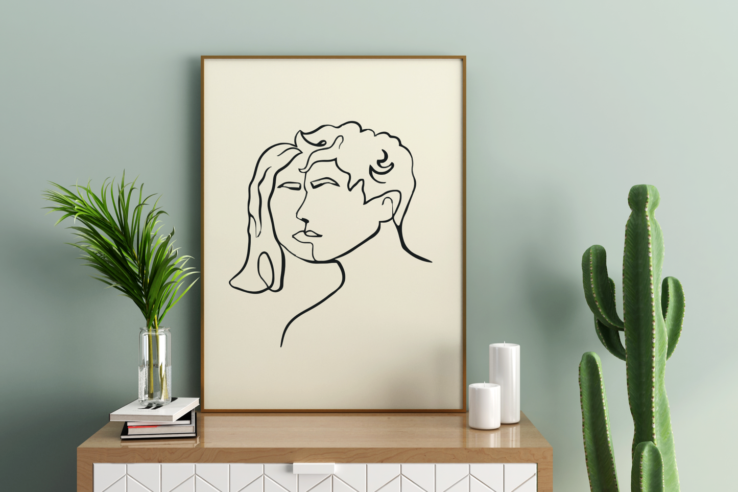 Just A Kiss Abstract Line Art Print Poster - Pitchers Design