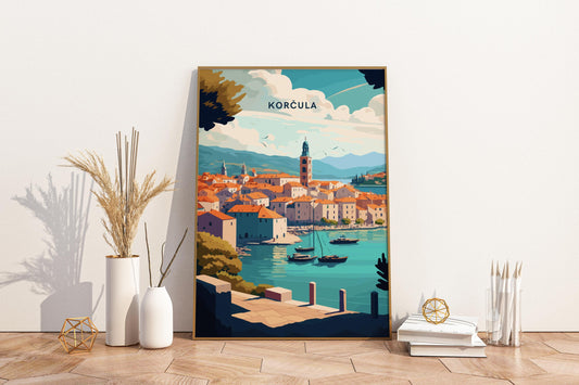 Cartel de impresión de viaje de Korcula Croacia