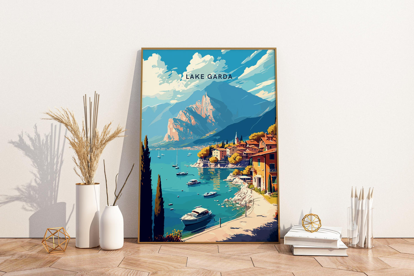 Affiche de voyage imprimée sur le lac de Garde en Italie