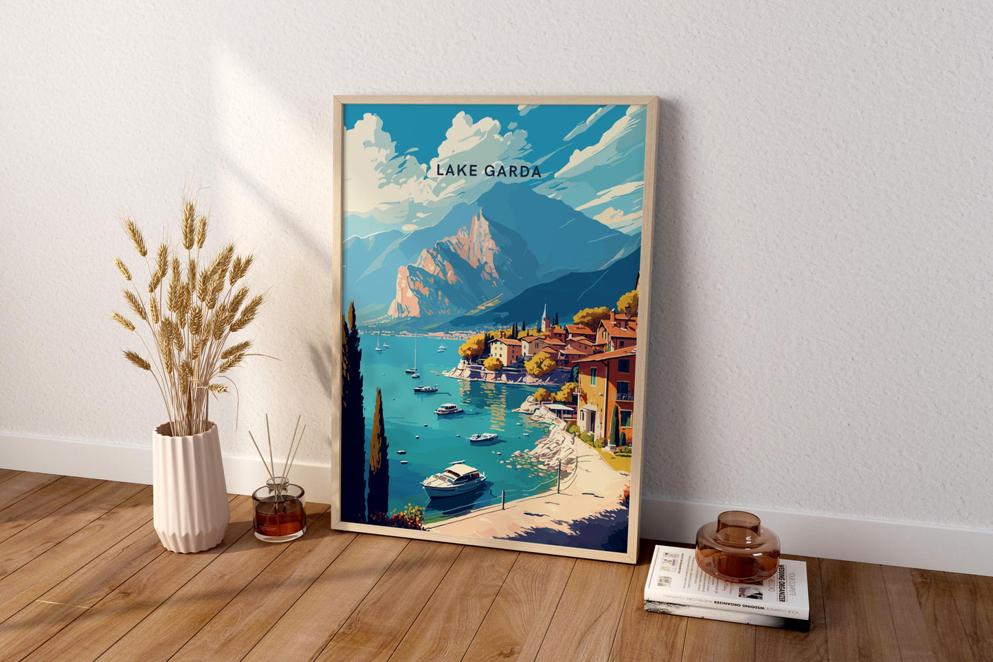 Affiche de voyage imprimée sur le lac de Garde en Italie