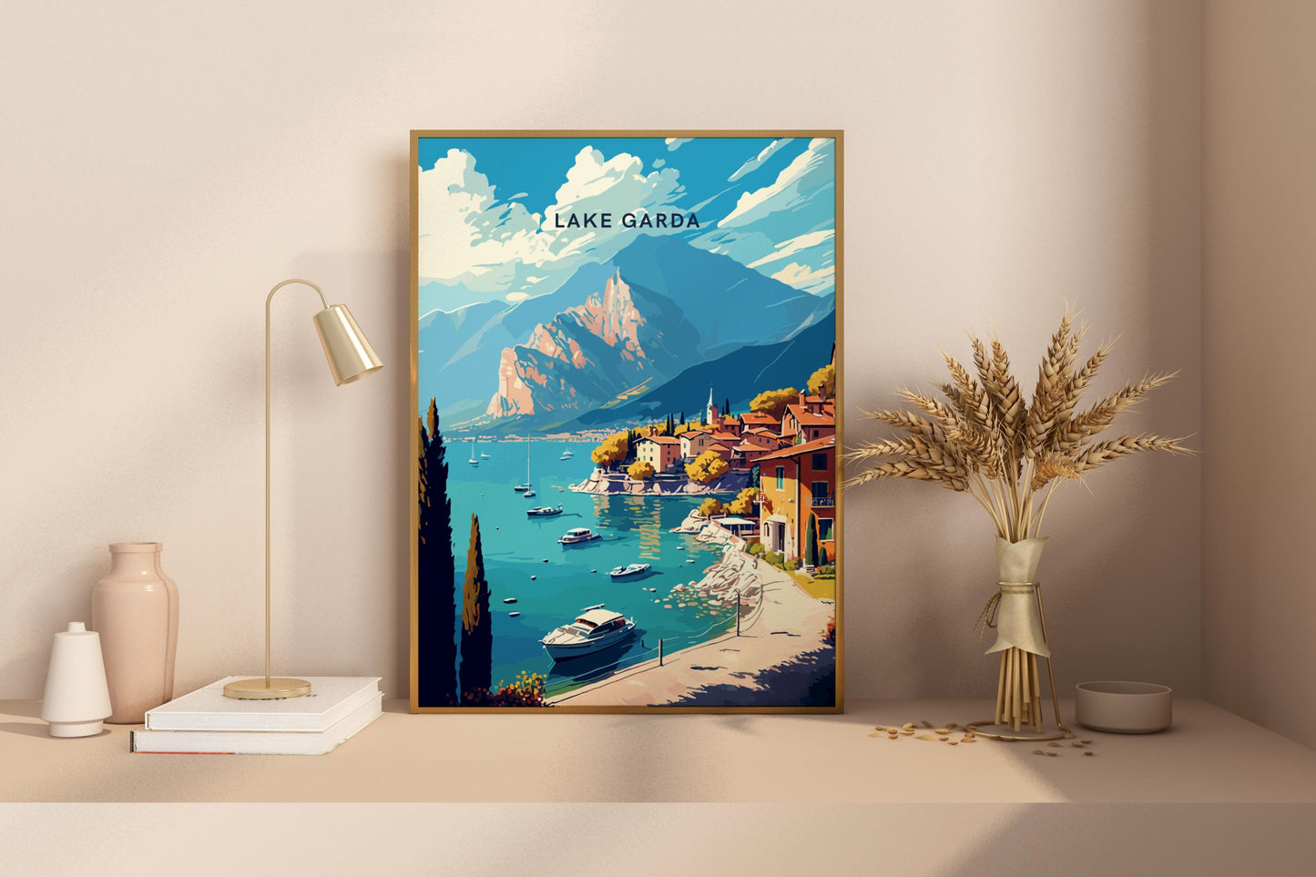 Affiche de voyage imprimée sur le lac de Garde en Italie