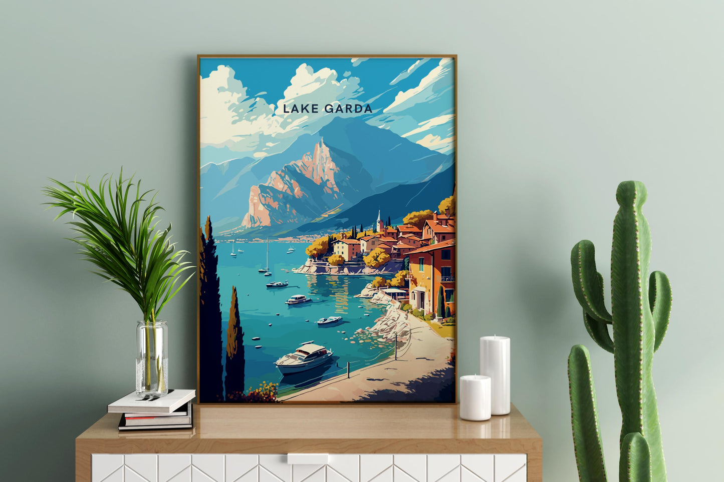 Affiche de voyage imprimée sur le lac de Garde en Italie