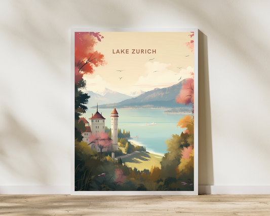 Lake Zurich Switzerland Travel Poster Print - Pitchers Design