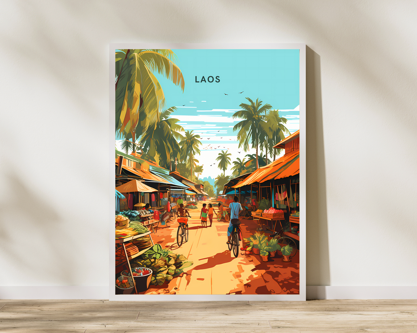 Laos Local Market Travel Poster Print - Pitchers Design