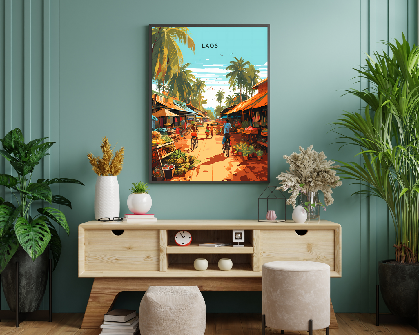 Laos Local Market Travel Poster Print - Pitchers Design