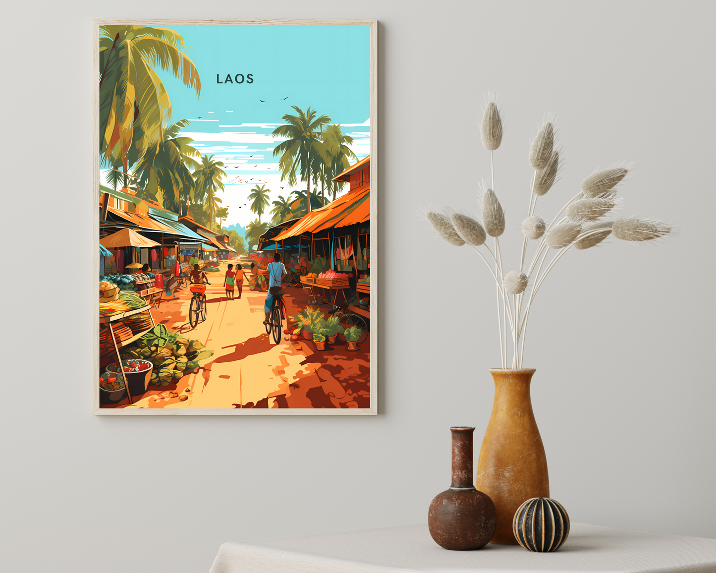 Laos Local Market Travel Poster Print - Pitchers Design