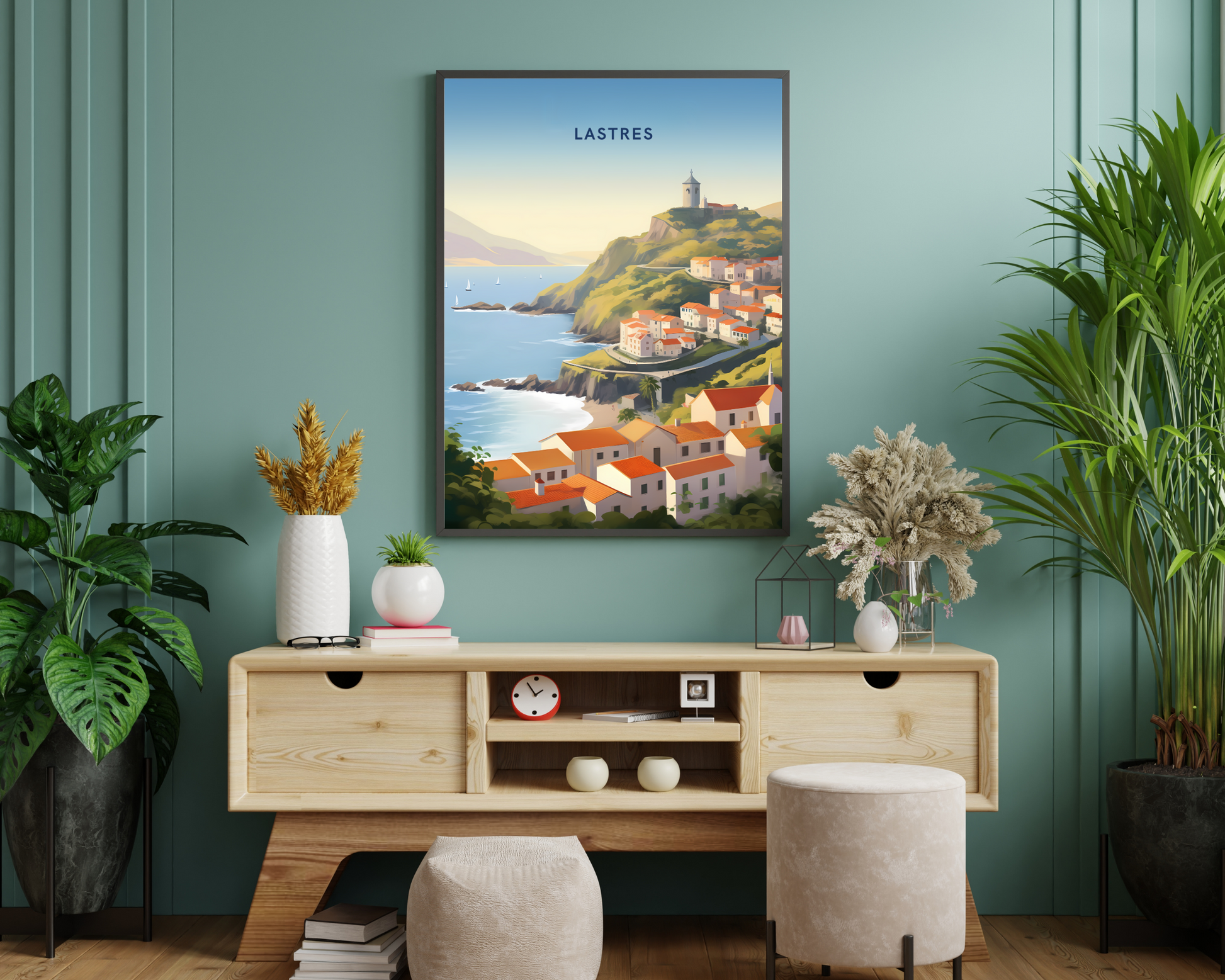 Lastres Spain Travel Poster Print - Pitchers Design