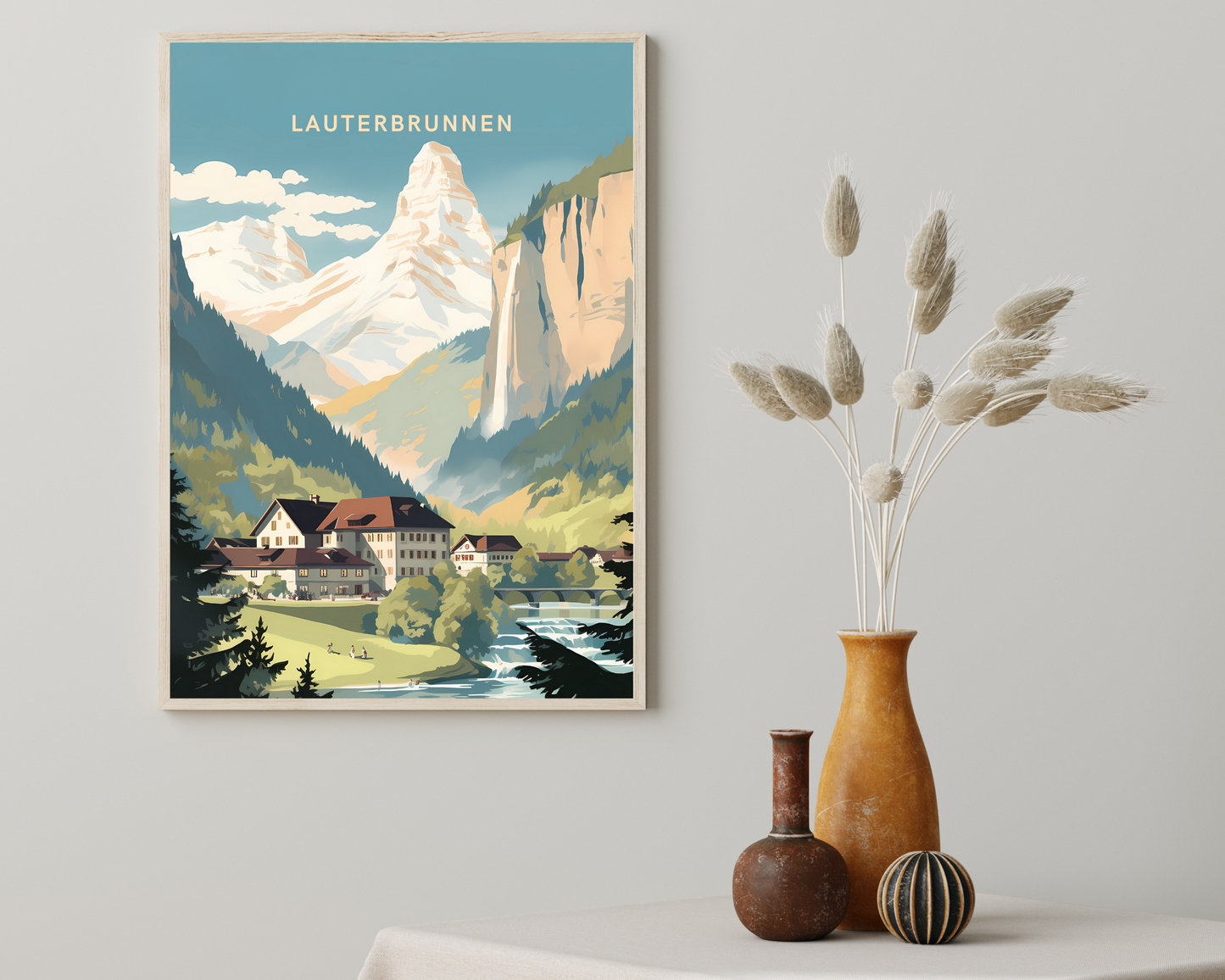 Lauterbrunnen Switzerland Travel Poster Print - Pitchers Design