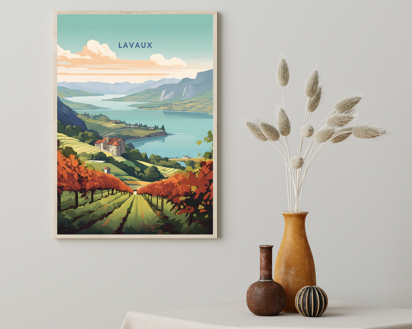 Lavaux Switzerland Travel Poster Print - Pitchers Design