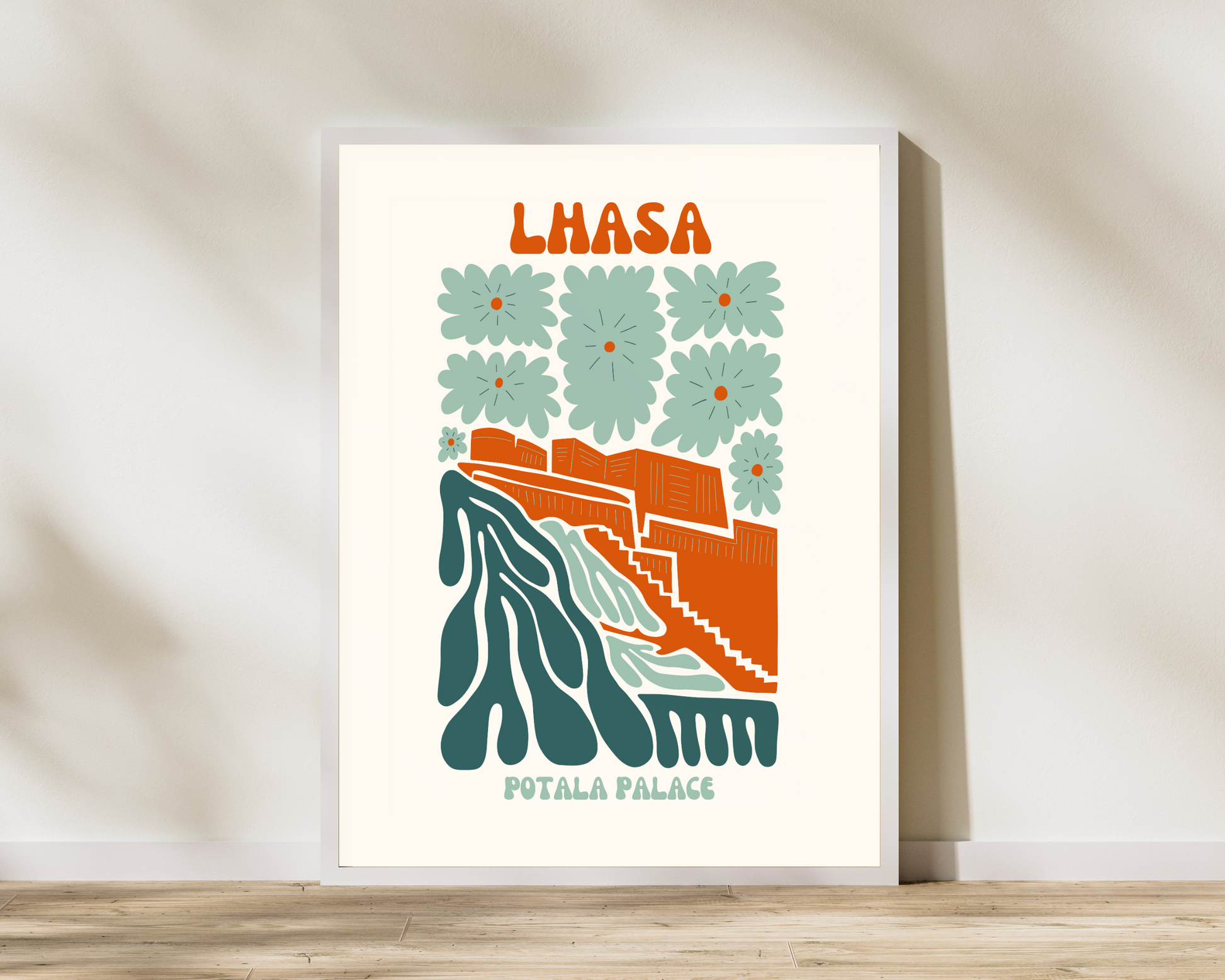 Lhasa Potala Palace Floral Retro 60s Hippie Travel Print Poster - Pitchers Design