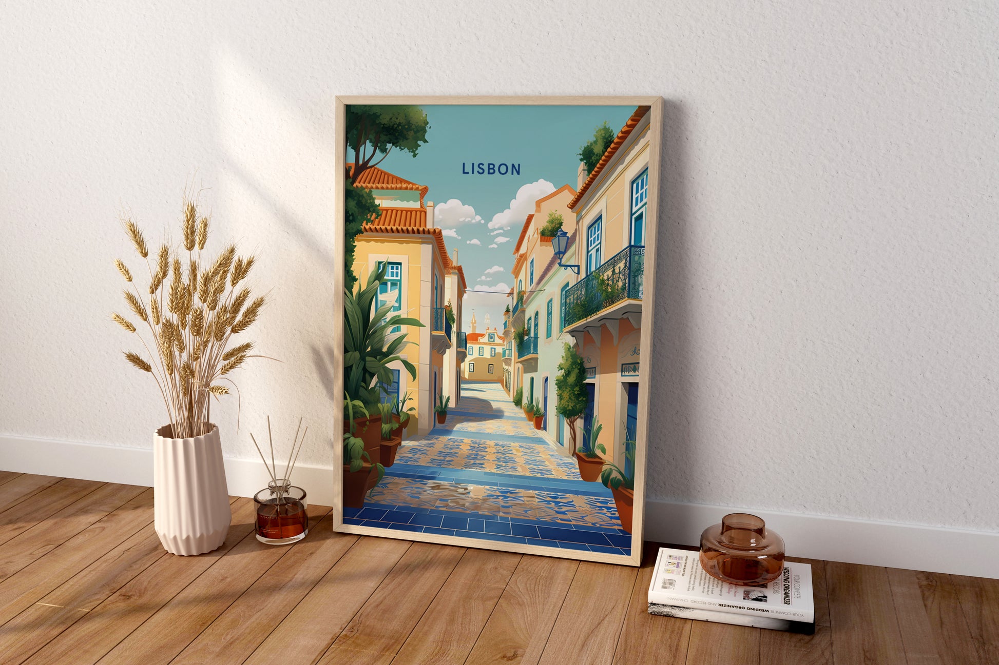 Streets of Lisbon Portugal Travel Print Poster - Pitchers Design