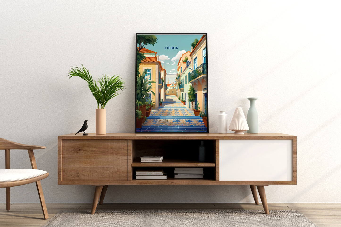 Streets of Lisbon Portugal Travel Print Poster - Pitchers Design