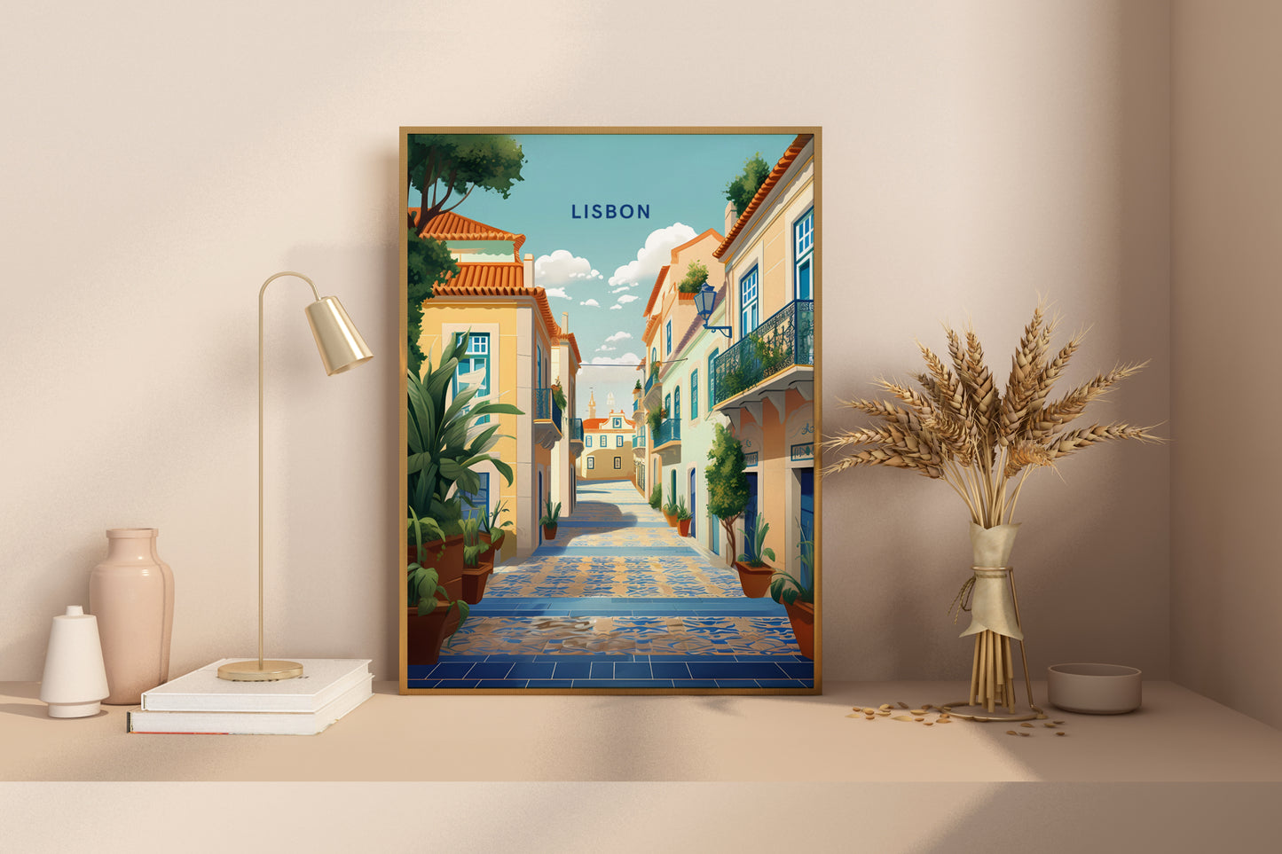 Streets of Lisbon Portugal Travel Print Poster - Pitchers Design