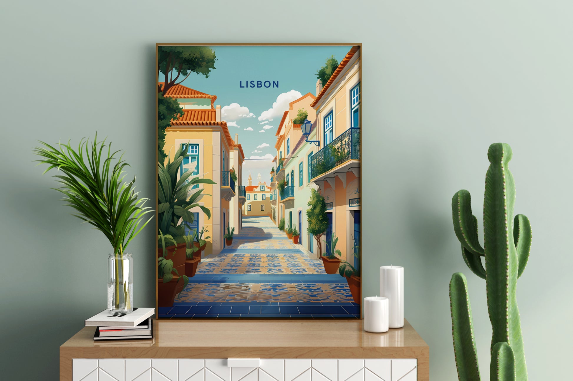 Streets of Lisbon Portugal Travel Print Poster - Pitchers Design