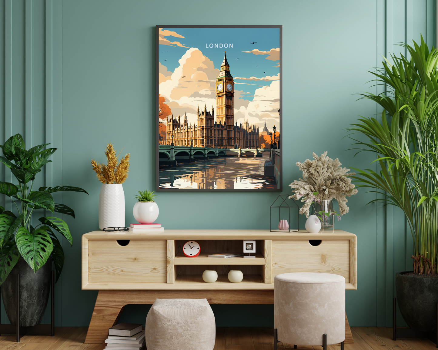 London Houses of Parliament England Travel Poster Print - Pitchers Design