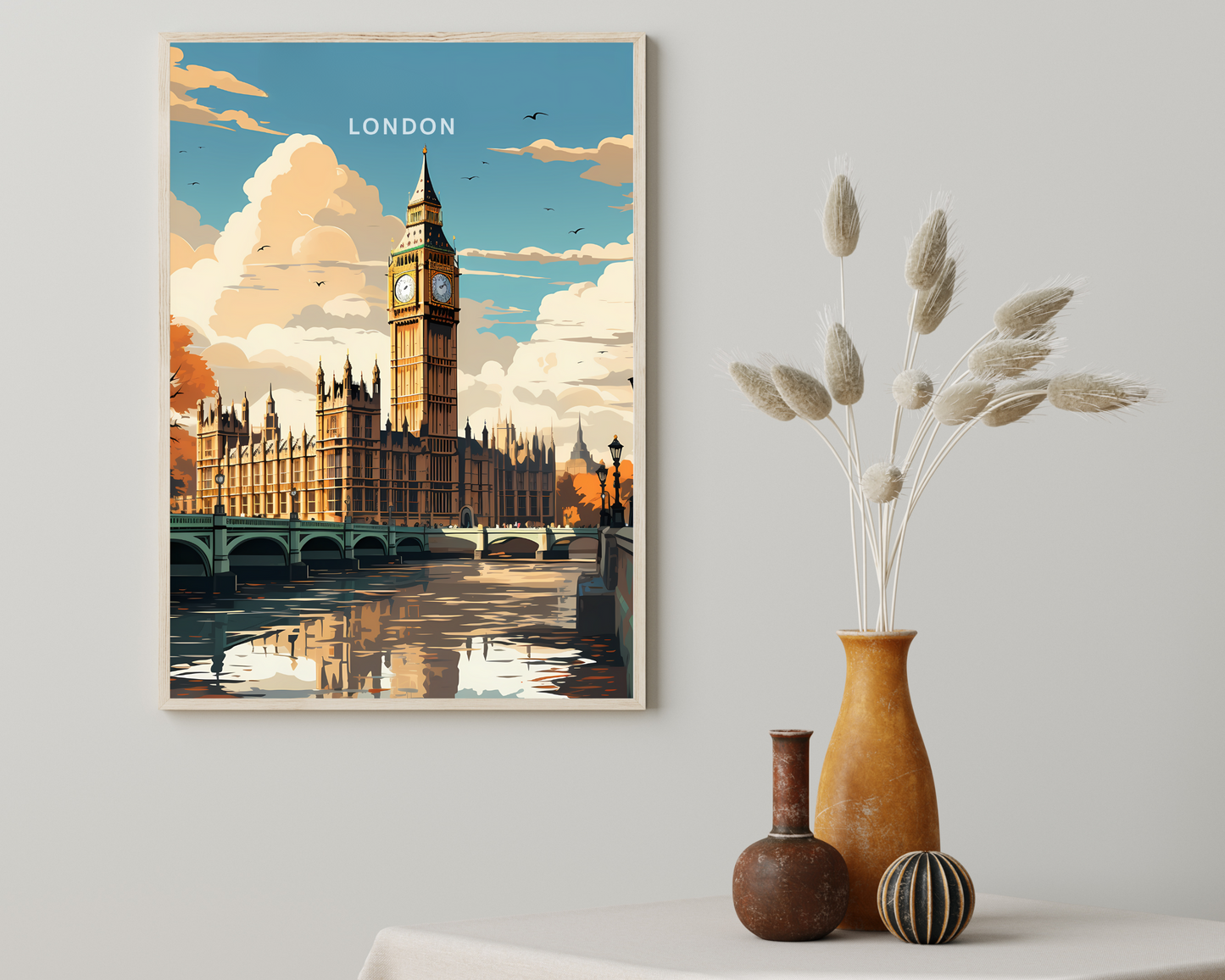 London Houses of Parliament England Travel Poster Print - Pitchers Design