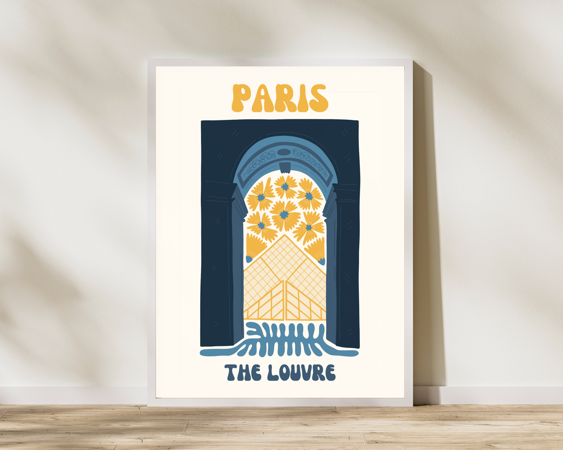 Louvre Paris Floral Retro 60s Hippie Travel Print Poster - Pitchers Design