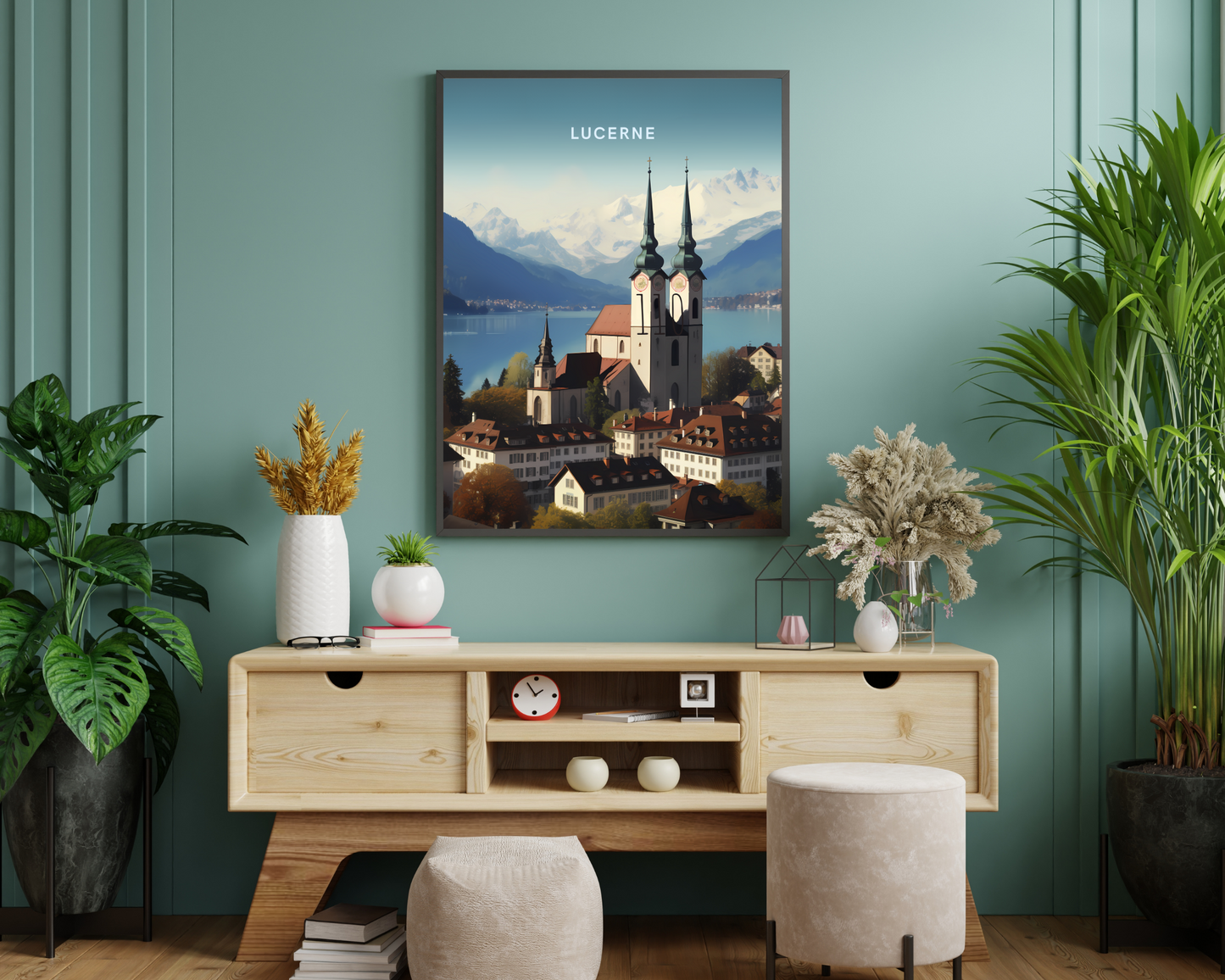 Lucerne Old Town Switzerland Travel Poster Print - Pitchers Design