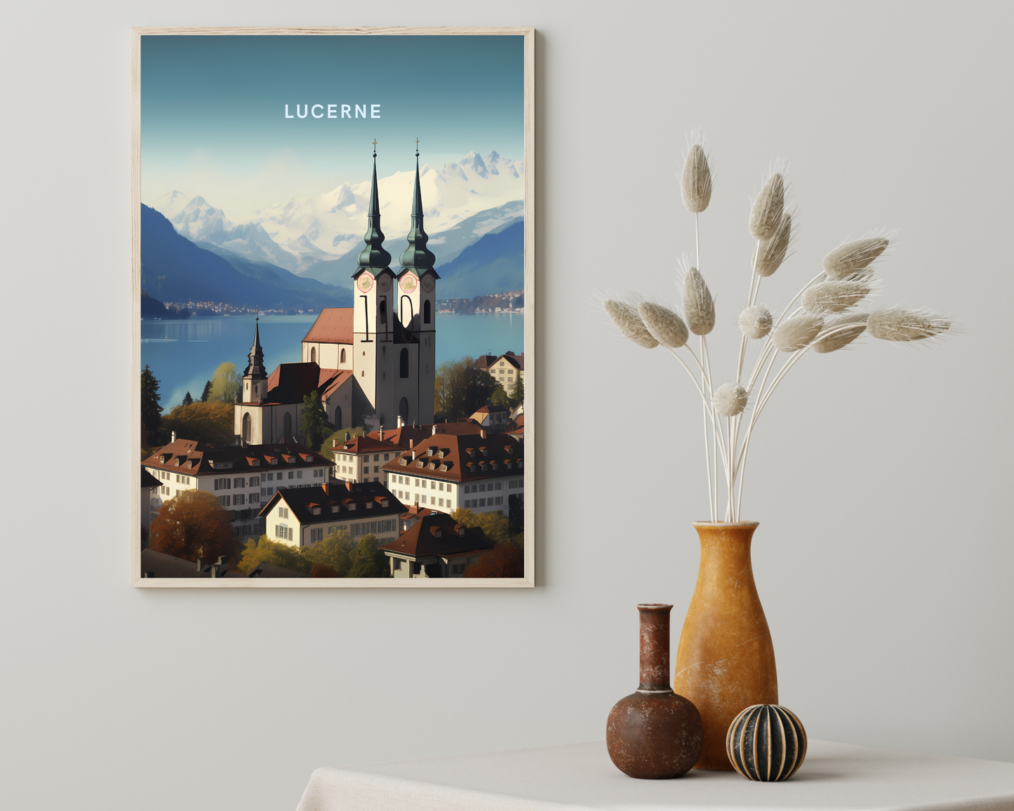 Lucerne Old Town Switzerland Travel Poster Print - Pitchers Design