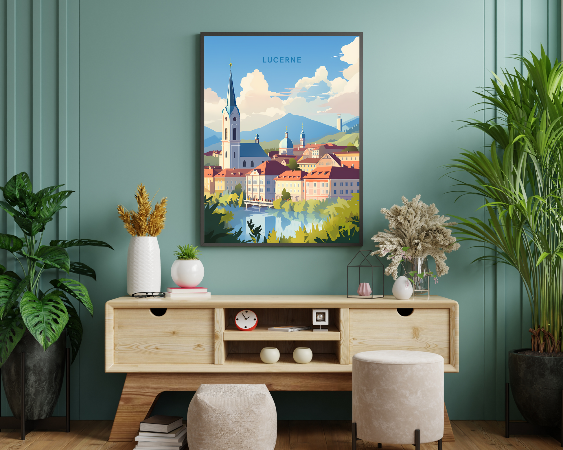 Lucerne Switzerland Travel Poster Print - Pitchers Design