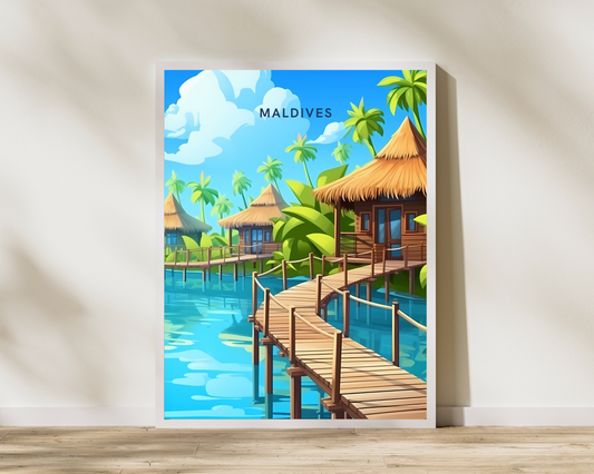 Maldives Floating Villas Travel Poster Print - Pitchers Design