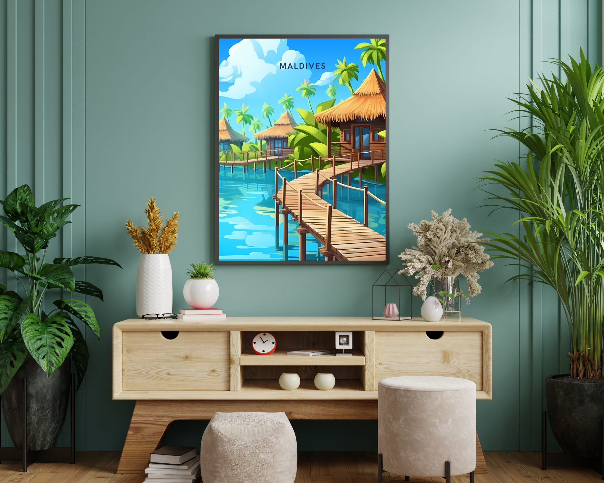 Maldives Floating Villas Travel Poster Print - Pitchers Design