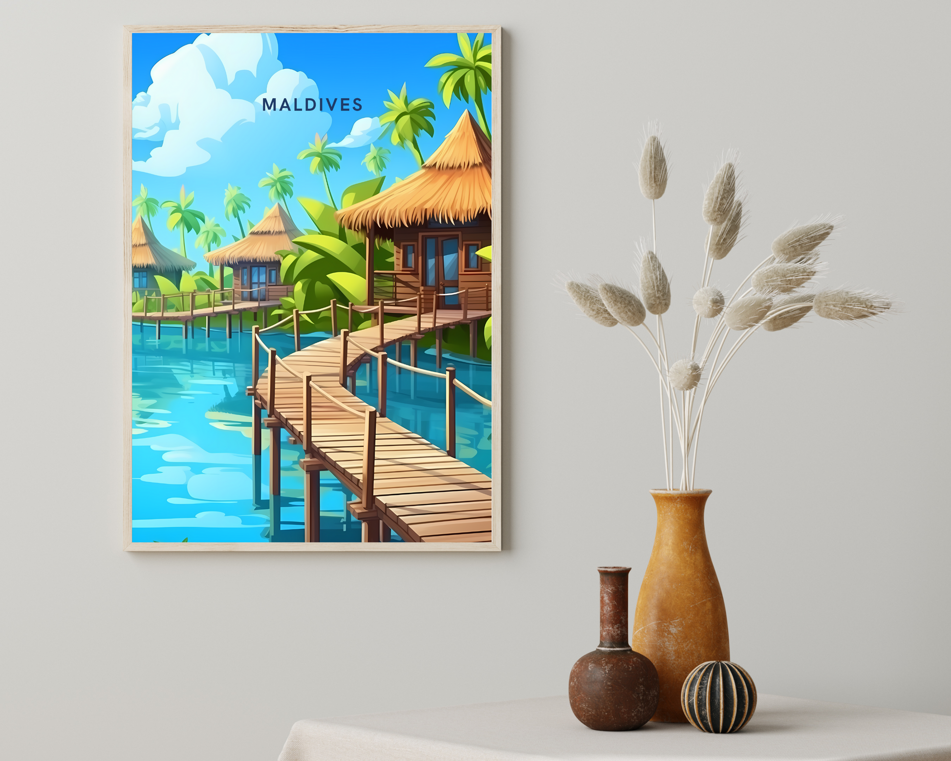 Maldives Floating Villas Travel Poster Print - Pitchers Design