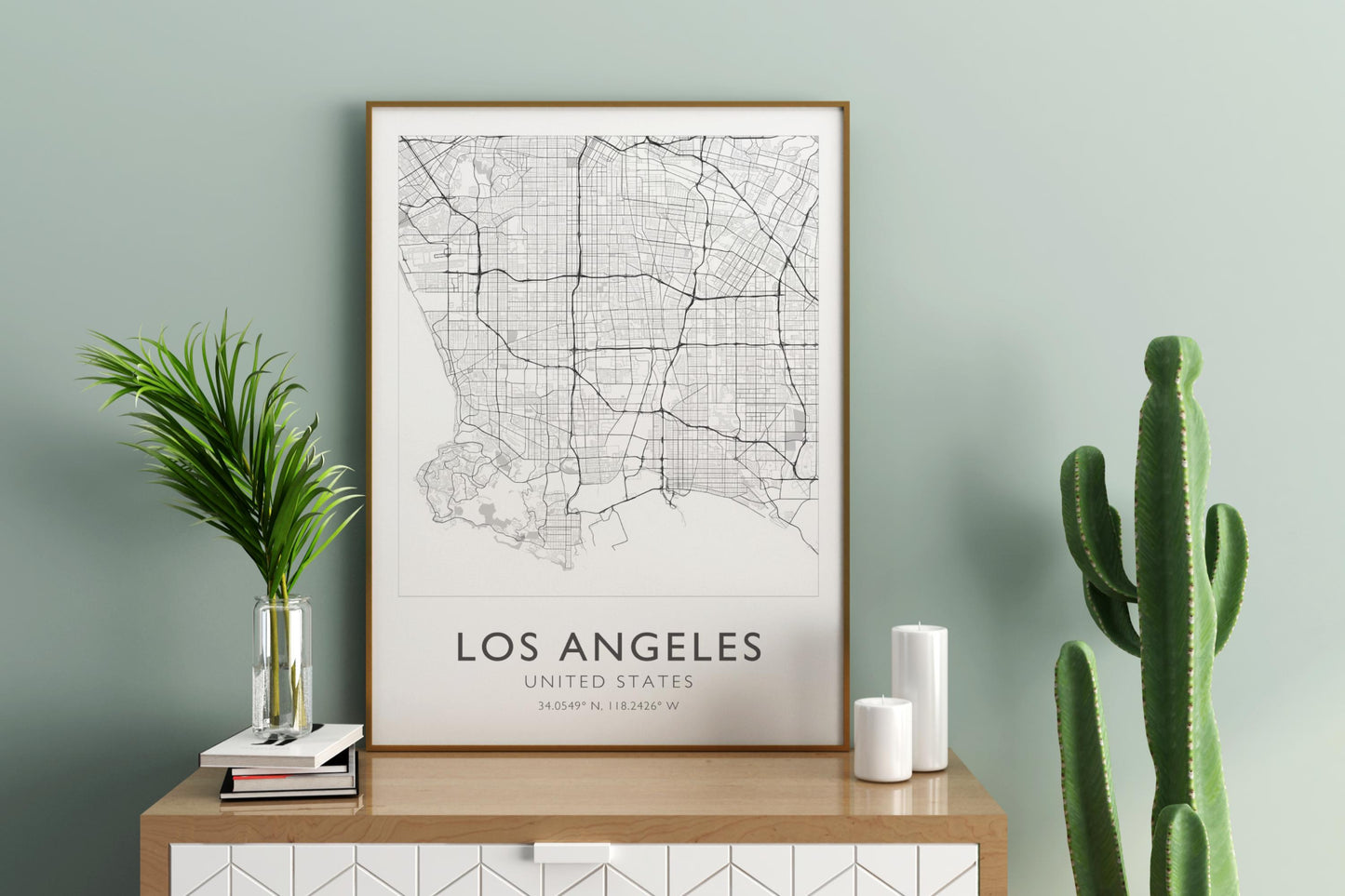 Póster impreso del mapa de la ciudad de Los Ángeles, California, EE. UU.