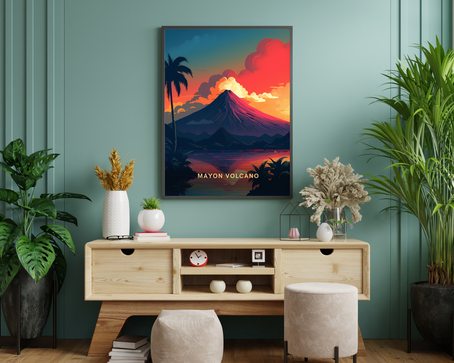 Mayon Volcano Philippines Travel Poster Print - Pitchers Design