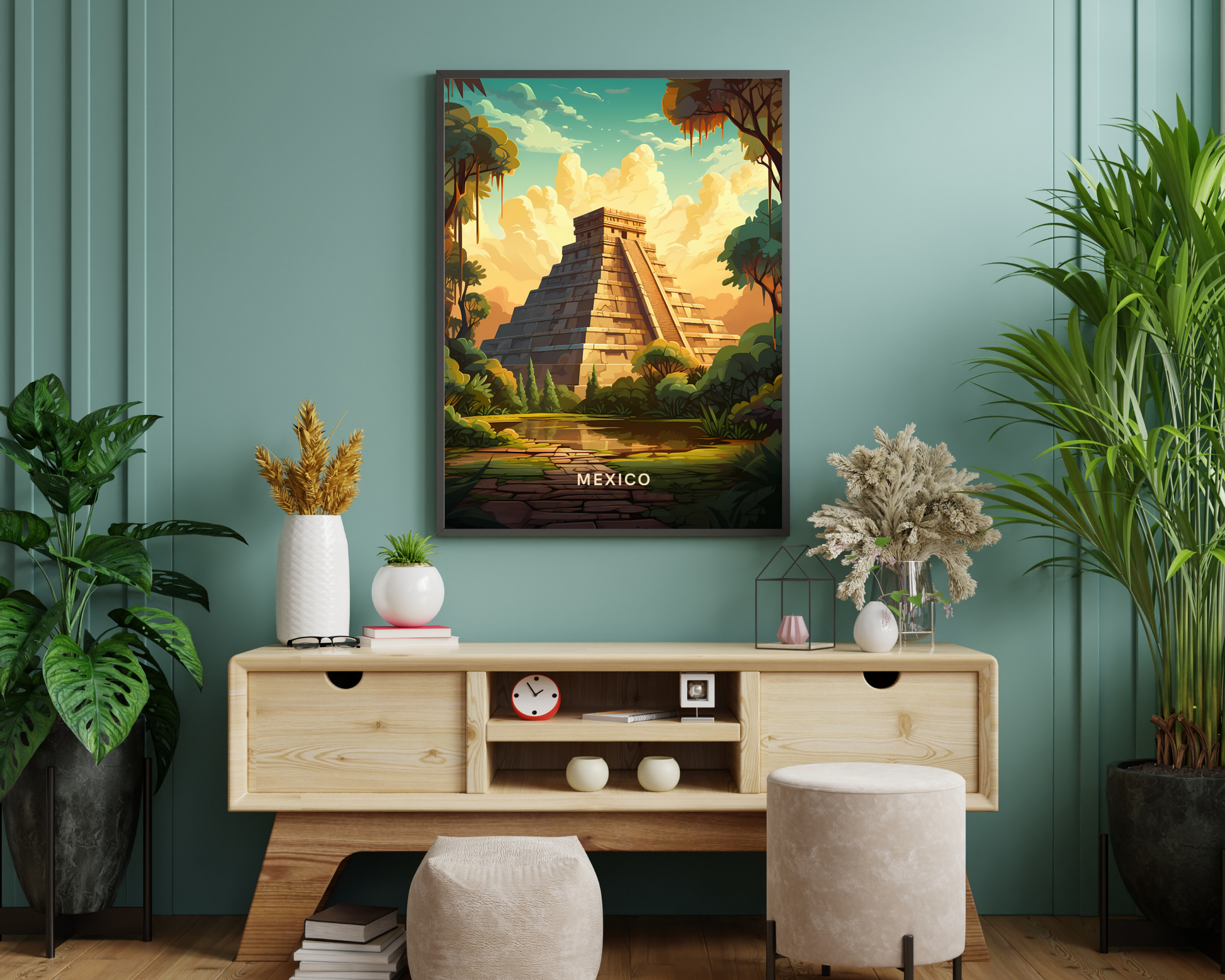 Mexico Ruins Chichen Itza Tulum Travel Poster Print - Pitchers Design